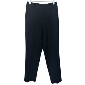 Simons High Rise Elastic Waist Cropped Straight Leg Flat Front  Black Trousers